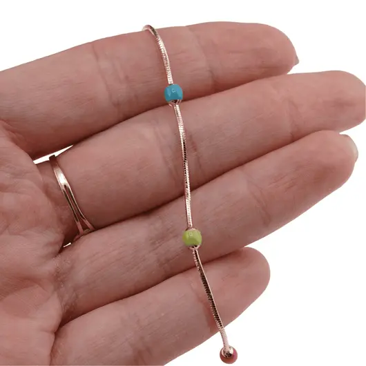 Lant din cupru placat cu aur roz 18k model cu bumbi colorati, 3mm, imagine 3