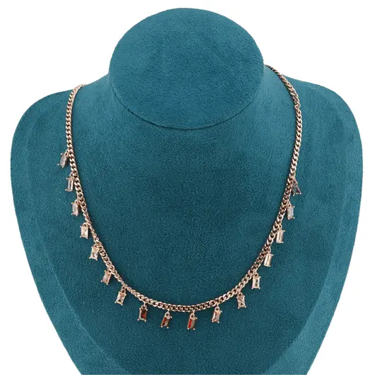 Lant din cupru placat cu aur roz 18k model cu talismane, imagine 2