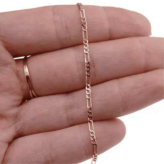 Lant din cupru placat cu aur roz 18k model Figaro plat, 33cm, imagine 3