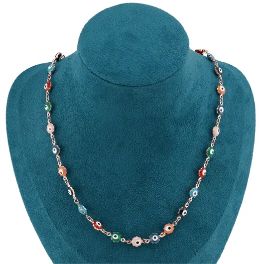 Lant din cupru placat cu aur roz 18k model ochiul protector multicolor, imagine 2