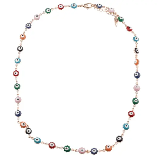 Lant din cupru placat cu aur roz 18k model ochiul protector multicolor