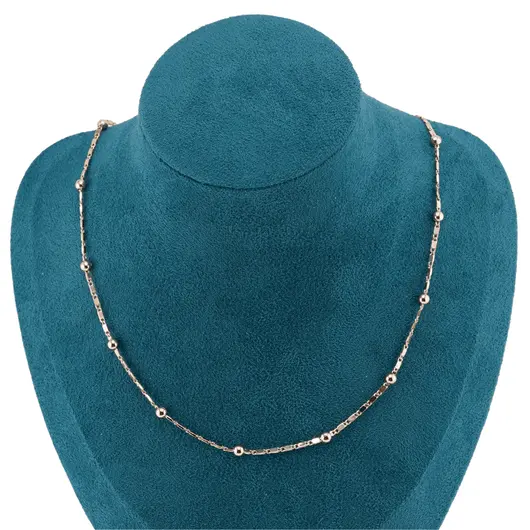 Lant din cupru placat cu aur roz 18k model zale subtiri alungite cu bumbi, imagine 2