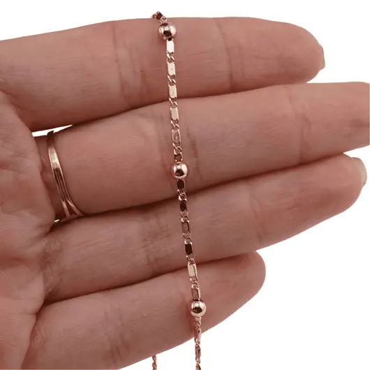 Lant din cupru placat cu aur roz 18k model zale subtiri alungite cu bumbi, imagine 3