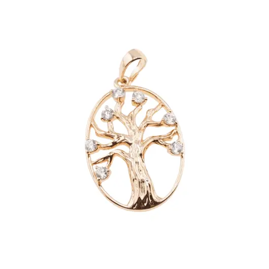 Pandantiv oval din cupru placat cu aur roz 18k Pomul Vietii, 28mm