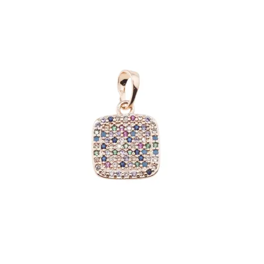 Pandantiv patrat din cupru placat cu aur roz 18k cu zirconii colorate, 12mm