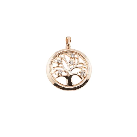 Pandantiv rotund din cupru placat cu aur roz 18k Pomul Vietii, 22mm