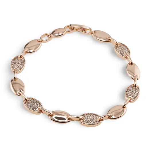 Bratara din cupru placat cu aur roz 18k cu elemente din zirconiu, model banut oval