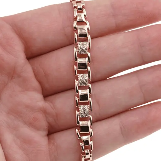 Bratara din cupru placat cu aur roz 18k cu elemente din zirconiu, model box, imagine 3