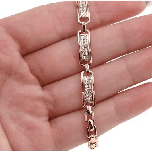 Bratara din cupru placat cu aur roz 18k cu elemente din zirconiu, model box alungit, imagine 3