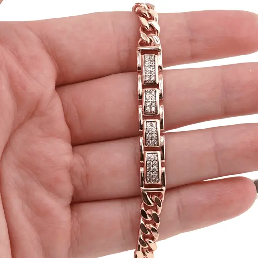 Bratara din cupru placat cu aur roz 18k cu elemente din zirconiu, model figaro box, imagine 3