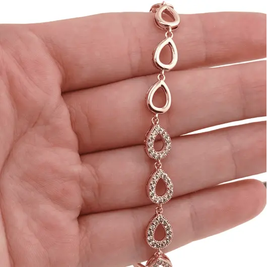 Bratara din cupru placat cu aur roz 18k cu elemente din zirconiu, model picatura, imagine 3