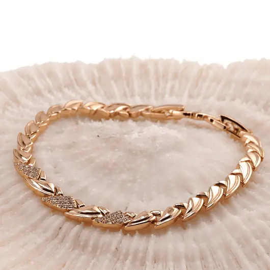 Bratara din cupru placat cu aur roz 18k cu elemente din zirconiu, model Rechin, imagine 2