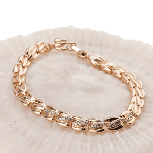 Bratara din cupru placat cu aur roz 18k cu elemente din zirconiu, model spic, imagine 2