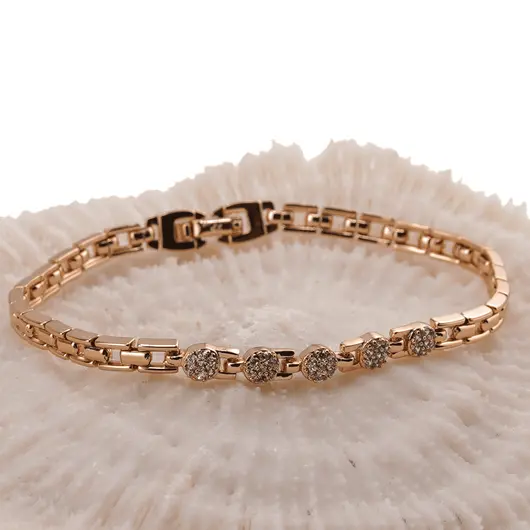 Bratara din cupru placat cu aur roz 18k cu elemente din zirconiu, model Venetiana, imagine 2
