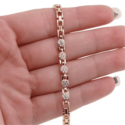 Bratara din cupru placat cu aur roz 18k cu elemente din zirconiu, model Venetiana, imagine 3