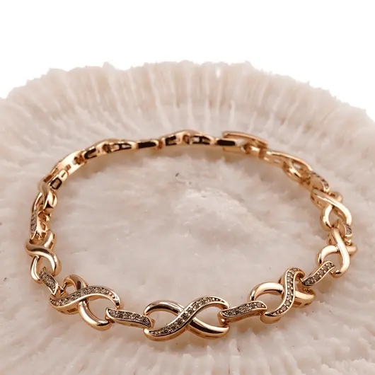 Bratara din cupru placat cu aur roz 18k cu elemente din zirconiu, model zale infinit, imagine 2