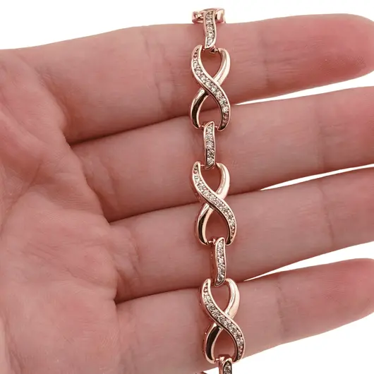 Bratara din cupru placat cu aur roz 18k cu elemente din zirconiu, model zale infinit, imagine 3