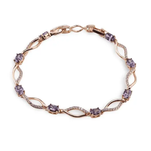 Bratara din cupru placat cu aur roz 18k cu elemente din zirconiu violet, model curbat