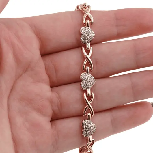 Bratara din cupru placat cu aur roz 18k Inimi cu elemente din zirconiu, model infinit, imagine 3