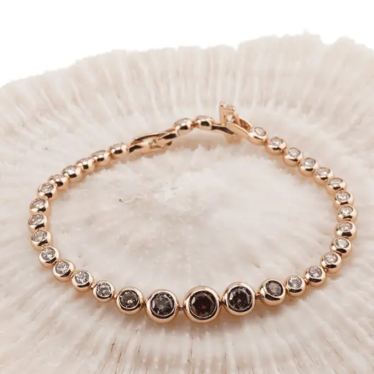 Bratara din cupru placat cu aur roz 18k, sfere cu zirconiu multicolore, imagine 2