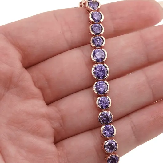 Bratara din cupru placat cu aur roz 18k, sfere cu zirconiu violet, imagine 3