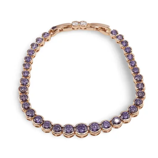 Bratara din cupru placat cu aur roz 18k, sfere cu zirconiu violet