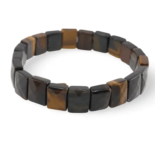 Bratara lata pe elastic cu cristale naturale mix ochi, cuburi fatetate 12mm