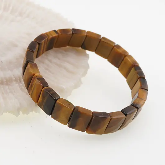 Bratara lata pe elastic cu cristale naturale ochi de tigru, cuburi fatetate 12mm, imagine 3