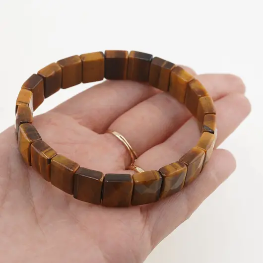 Bratara lata pe elastic cu cristale naturale ochi de tigru, cuburi fatetate 12mm, imagine 4
