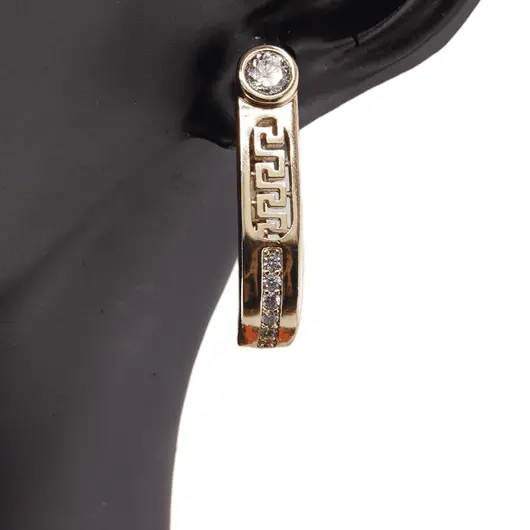 Cercei din cupru placat cu aur galben 18k model bucla cu zirconiu, 25mm, imagine 3