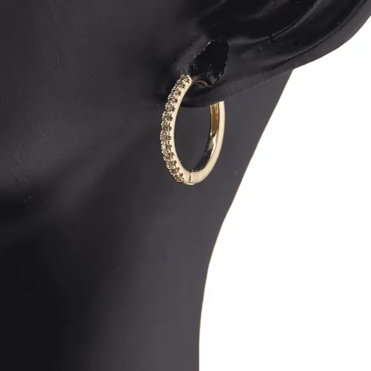 Cercei din cupru placat cu aur galben 18k rotunzi cu zirconii, 14mm, imagine 3