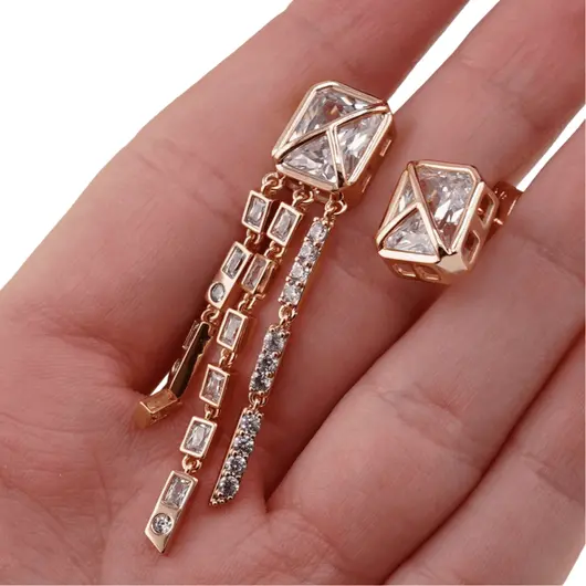 Cercei din cupru placat cu aur roz 18k asimetrici cu zirconiu, 12-51mm, imagine 5