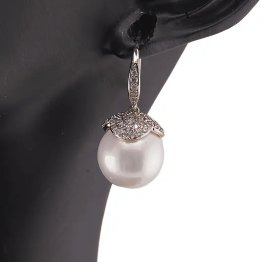 Cercei din cupru placat cu aur roz 18k cu agatatoare perla si zirconii, 14mm, imagine 3