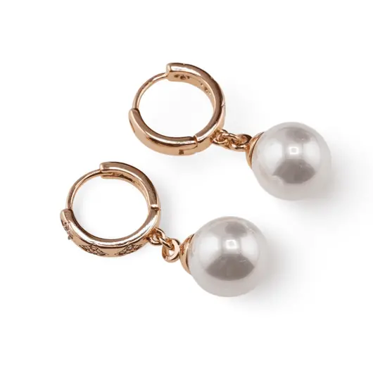 Cercei din cupru placat cu aur roz 18k cu perla, 28mm