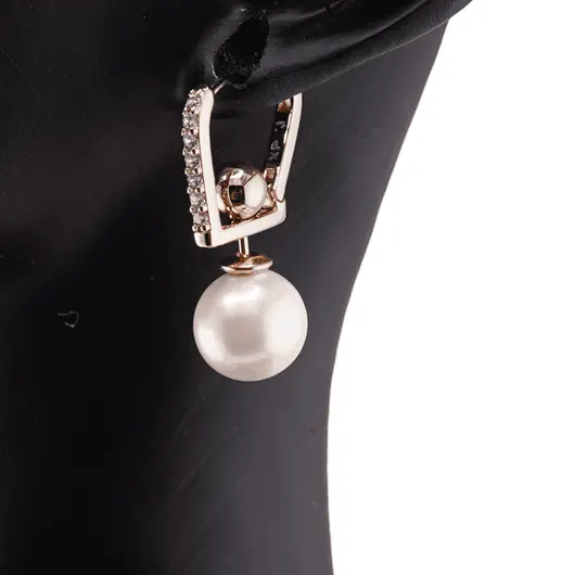 Cercei din cupru placat cu aur roz 18k cu perla si bumb, 27mm, imagine 3