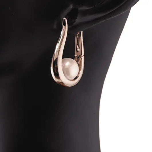 Cercei din cupru placat cu aur roz 18k model harpa cu perla, 22mm, imagine 3