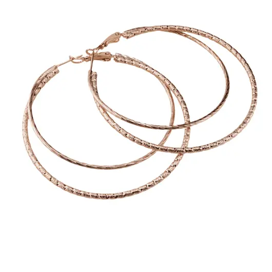 Cercei din cupru placat cu aur roz 18k texturati mari rotunzi dubli, 59mm, imagine 2