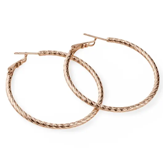 Cercei din cupru placat cu aur roz 18k texturati rotunzi, 38mm, imagine 2