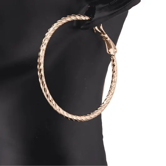 Cercei din cupru placat cu aur roz 18k texturati rotunzi, 38mm, imagine 3
