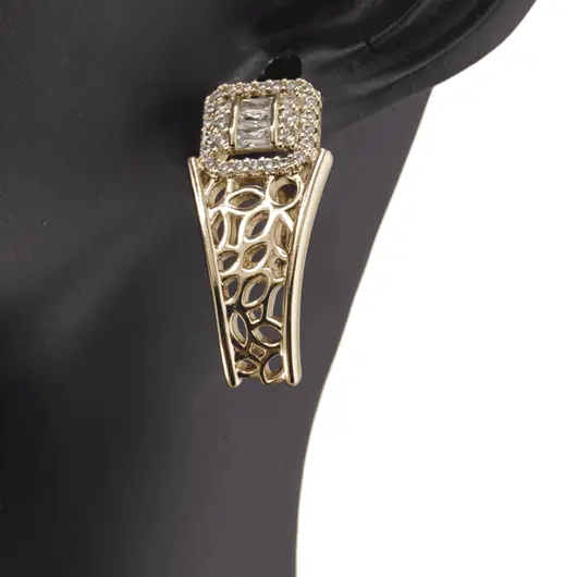 Cercei din cupru placat cu galben 18k cu zirconii, 25mm, imagine 3