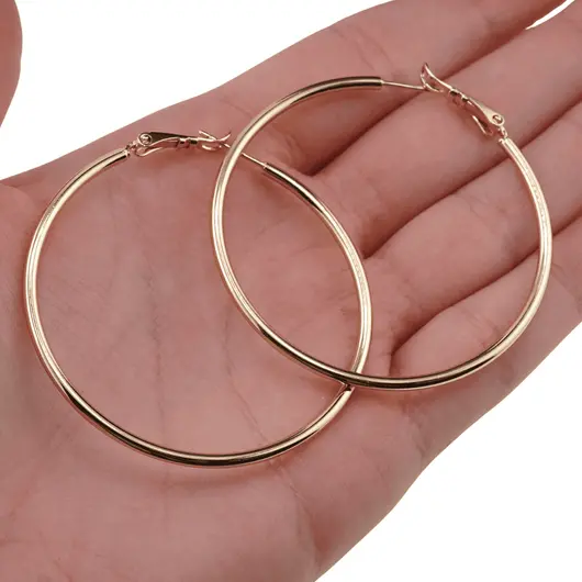 Cercei din cupru placat cu galben roz 18k rotunzi mari, 50mm, imagine 4
