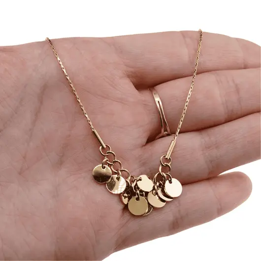 Lant din inox placat cu aur galben 18k cu noua banuti, imagine 3