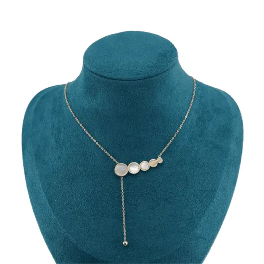 Lant din inox placat cu aur galben 18k, pandantiv cercuri cu sidef si talisman, imagine 2