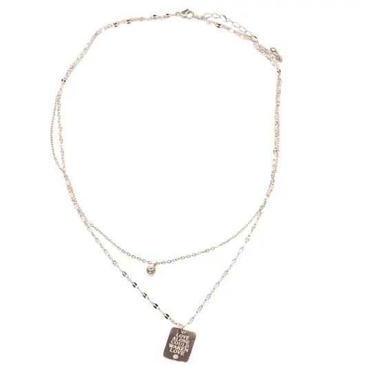 Lant dublu din inox placat cu aur roz 18k, pandantiv LOVE ALONE COULD WAKEN LOVE si zirconiu
