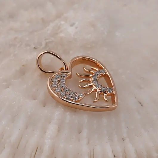 Pandantiv din cupru placat cu aur roz 18k model inima, 16mm, imagine 2
