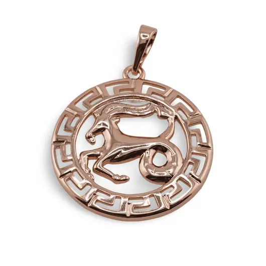 Pandantiv din cupru placat cu aur roz 18k rotund pentru zodia Capricorn, 25mm