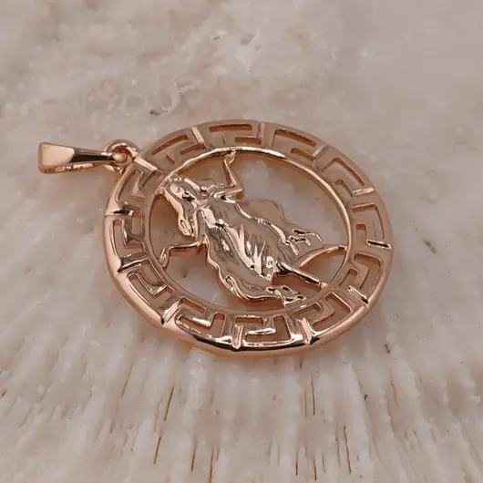 Pandantiv din cupru placat cu aur roz 18k rotund pentru zodia Fecioara, 25mm, imagine 2