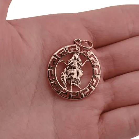 Pandantiv din cupru placat cu aur roz 18k rotund pentru zodia Fecioara, 25mm, imagine 3