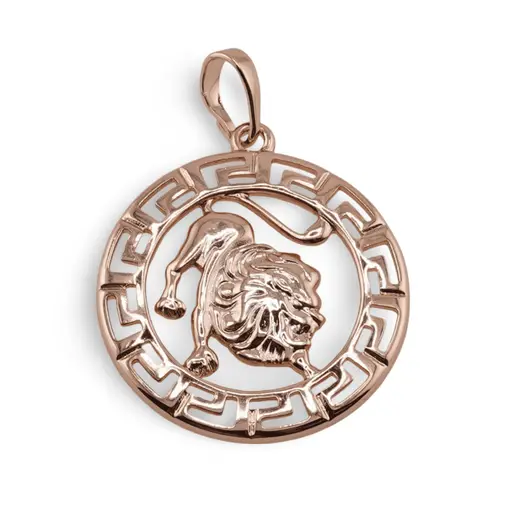 Pandantiv din cupru placat cu aur roz 18k rotund pentru zodia Leu, 25mm