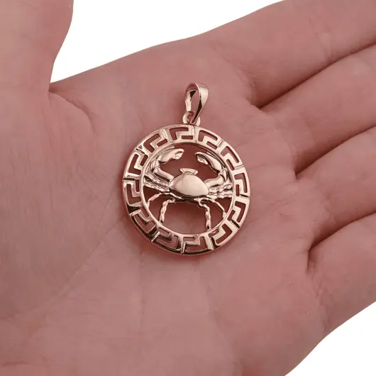 Pandantiv din cupru placat cu aur roz 18k rotund pentru zodia Rac, 25mm, imagine 3